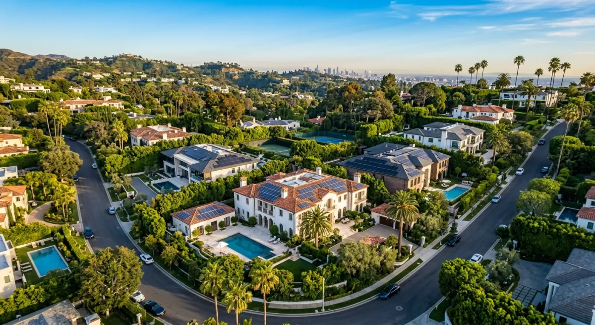 Aerial view of Beverly Hills neighborhoods