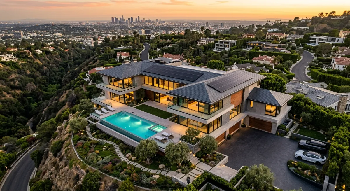 Aerial view of Beverly Hills at golden hour