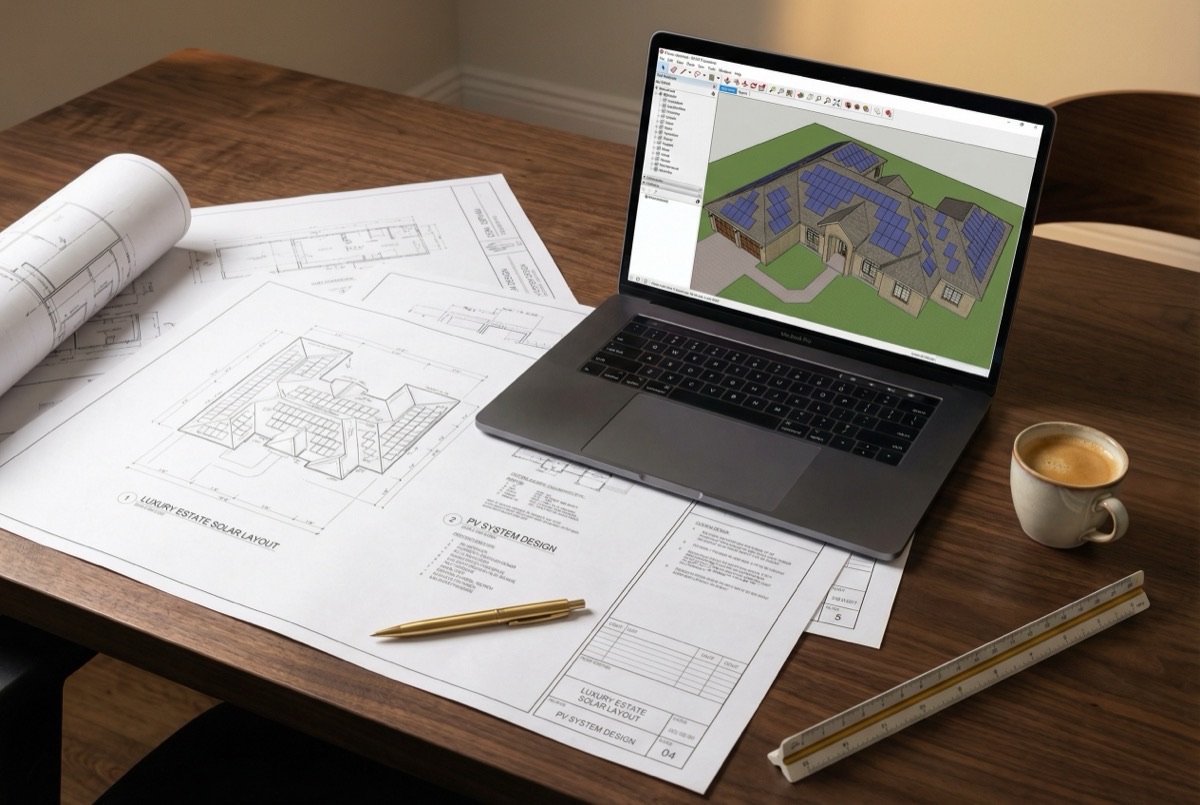 Custom solar engineering blueprints for luxury estate