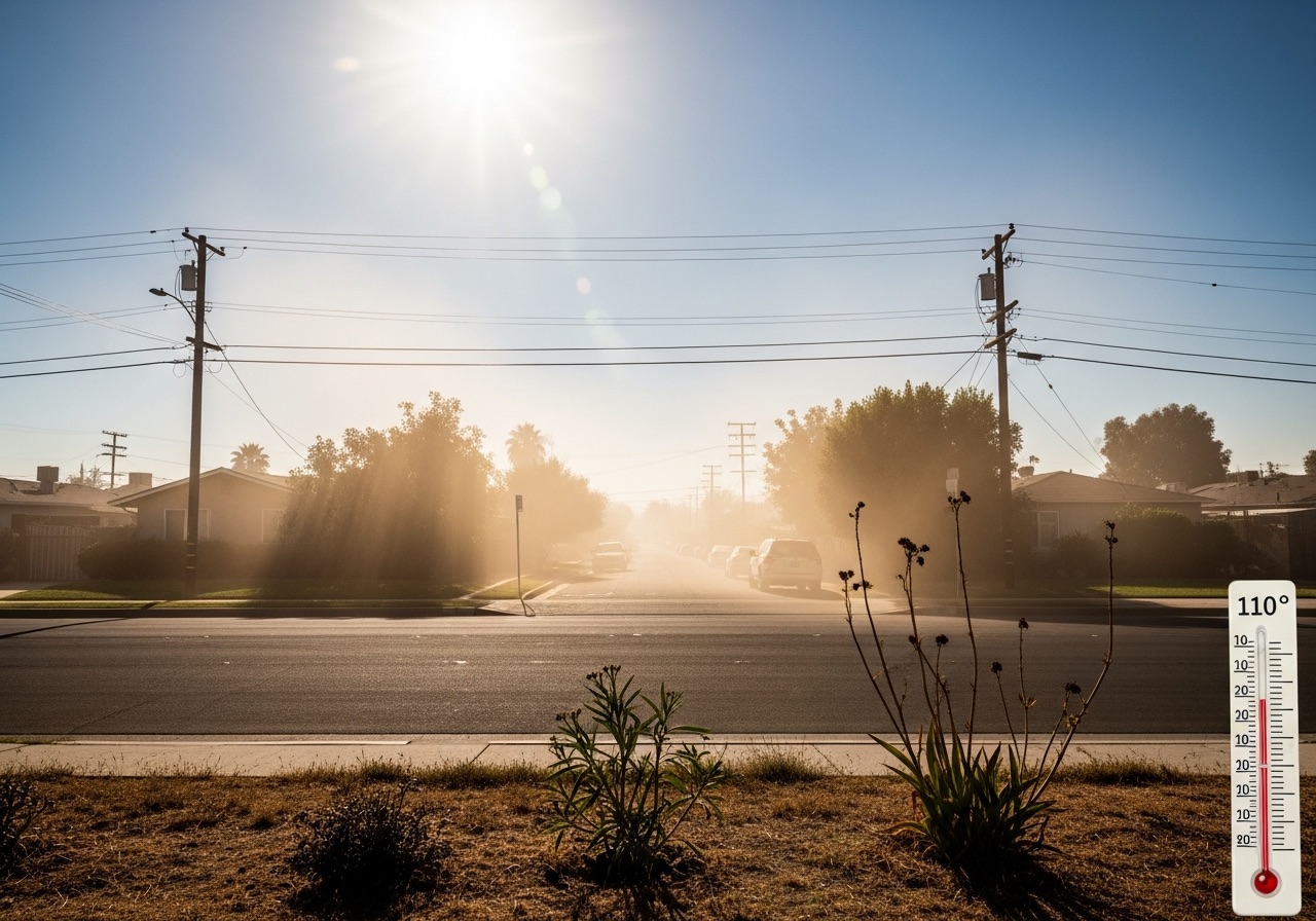 Scorching LA heatwave with heat haze and 110 degree temperature