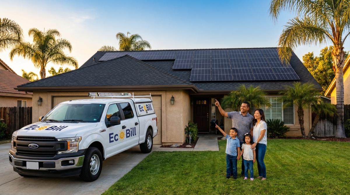 Completed solar installation on California home at golden hour